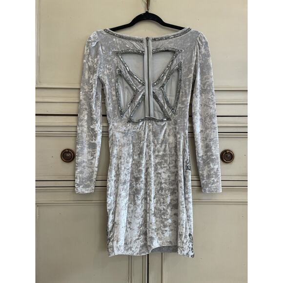 UO Kimchi Blue Gray Holiday Velvet Chandelier Sequin Beaded Mini Dress Sz Small - Picture 6 of 10